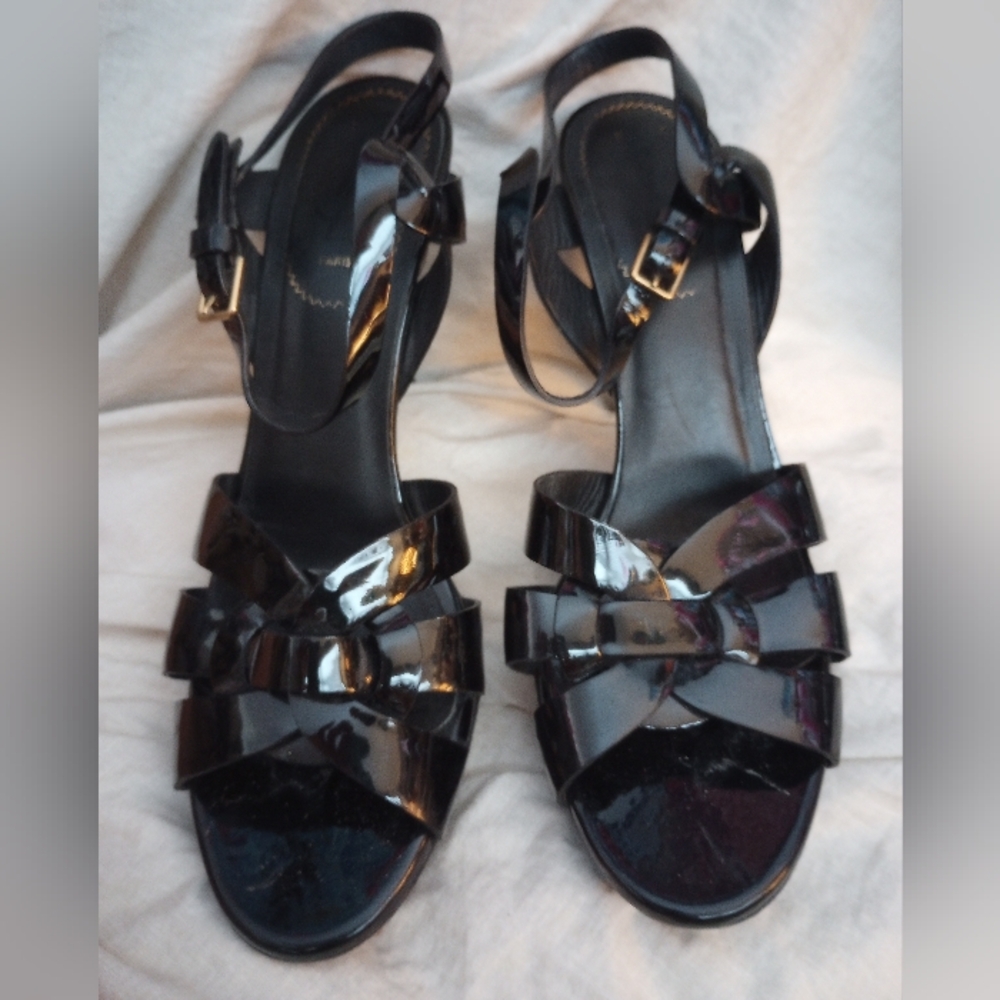 Yves Saint Laurent Black Patent Leather Bow Slingback Heels